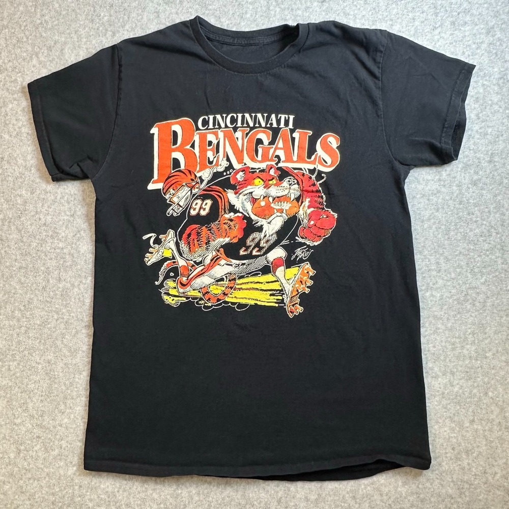 Vintage Cincinnati Bengals Jack Davis T Shirt Mens S Black Tiger NFL Football
